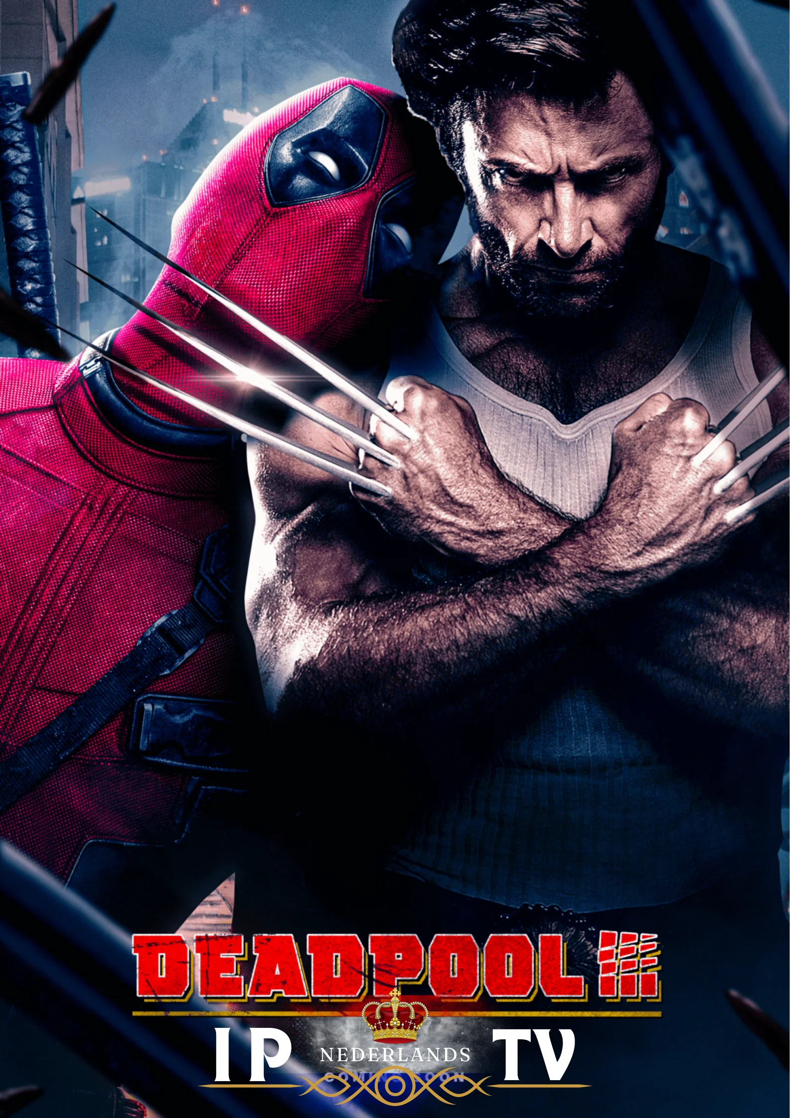 Poster voor een film genaamd Deadpool 3, beschikbaar binnen de inhoud van nederlandse iptv