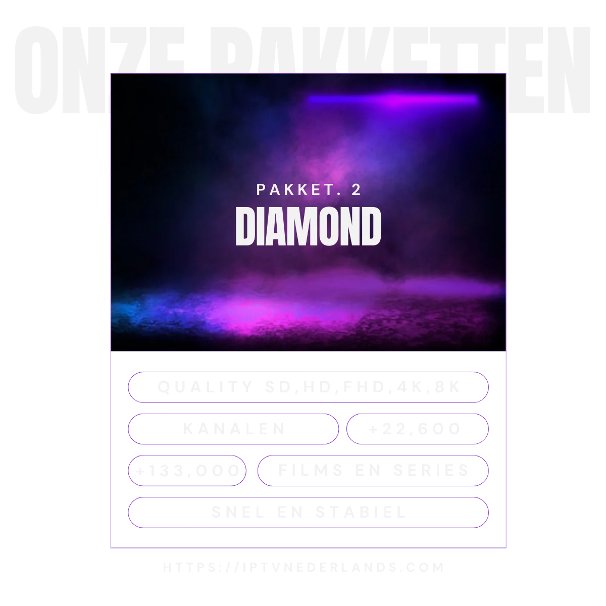 Een tabel met de kenmerken van het Diamond iptv -pakket